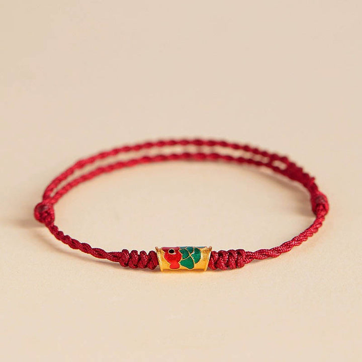 Pulsera de cuerda trenzada hecha a mano con Buddha Stones, pez Koi, prosperidad y prosperidad