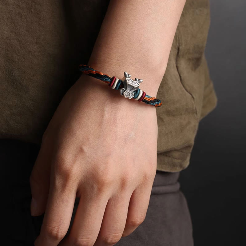 Pulsera de cuerda con nudo de reencarnación colorida, protección del zodiaco chino, Año del Dragón, plata de ley 999 hecha a mano con Buddha Stones