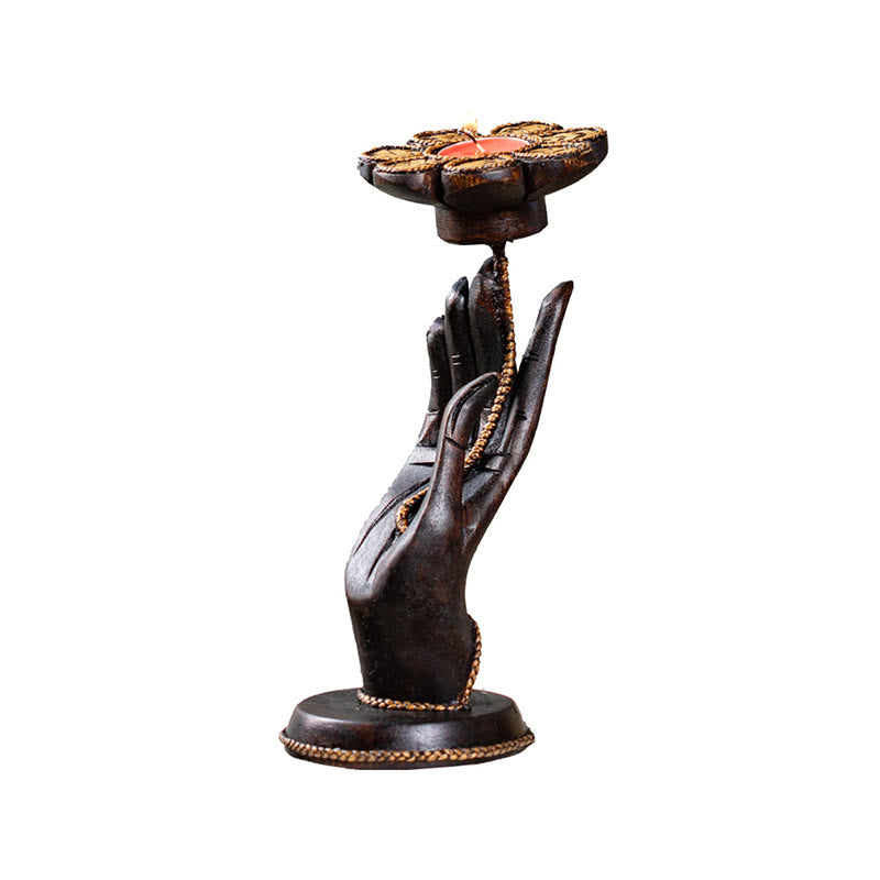 Candelabro de madera con diseño de mano de Buddha Stones , decoración para el hogar