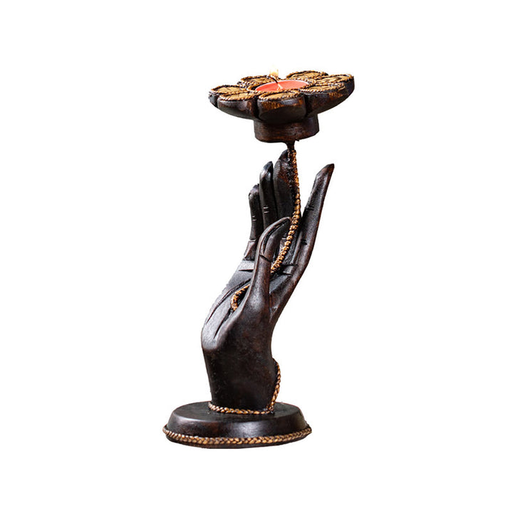 Candelabro de madera con diseño de mano de Buddha Stones , decoración para el hogar