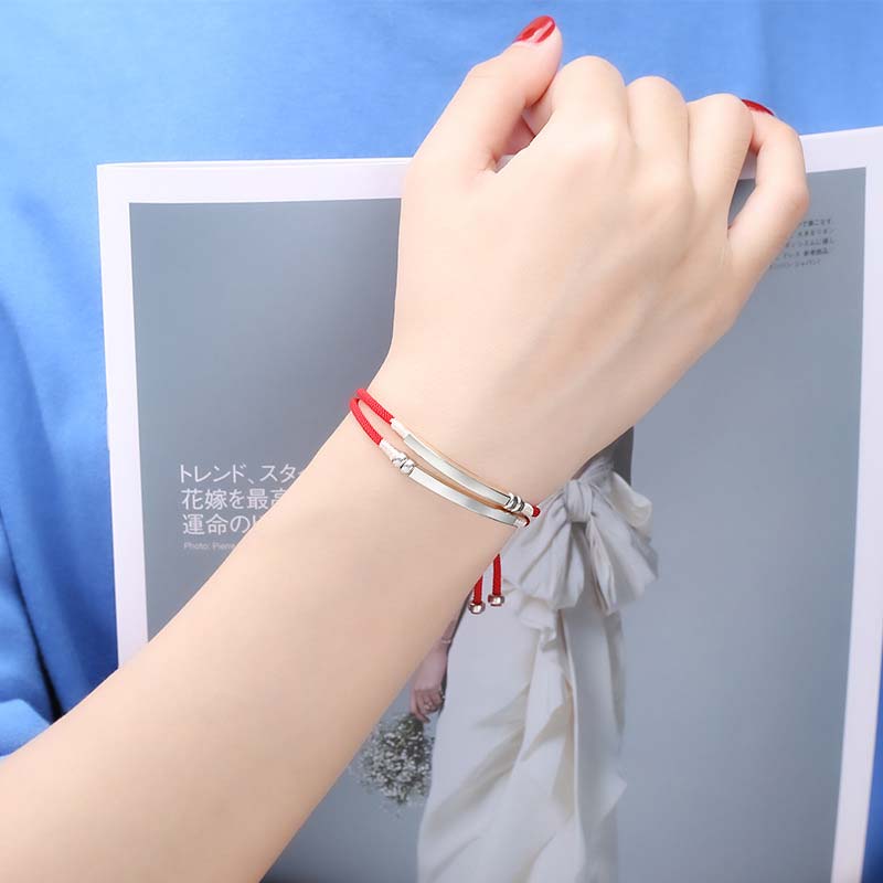 Pulsera trenzada en capas de hilo rojo de plata de ley 925 con Buddha Stones