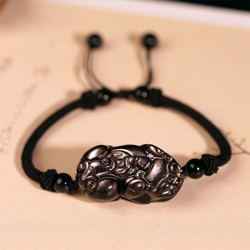 Pulsera de riqueza de monedas de obsidiana natural, amatista, citrino, PiXiu Cooper, Buddha Stones