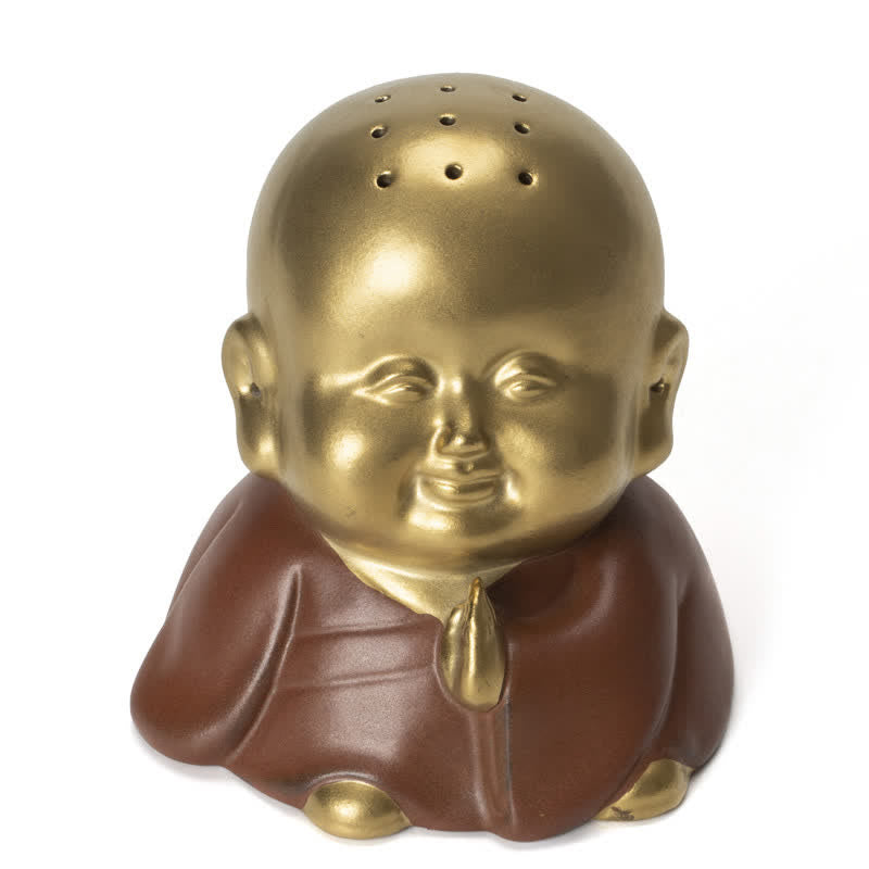 Quemador de incienso curativo de cerámica de Buda sonriente del pequeño Buda