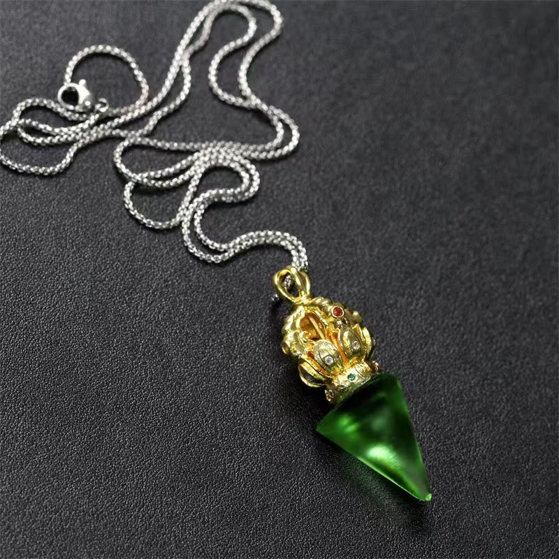 Buddha Stones tibetano Dorje Vajra 4 puntas Lotus Liuli cristal fuerza collar colgante