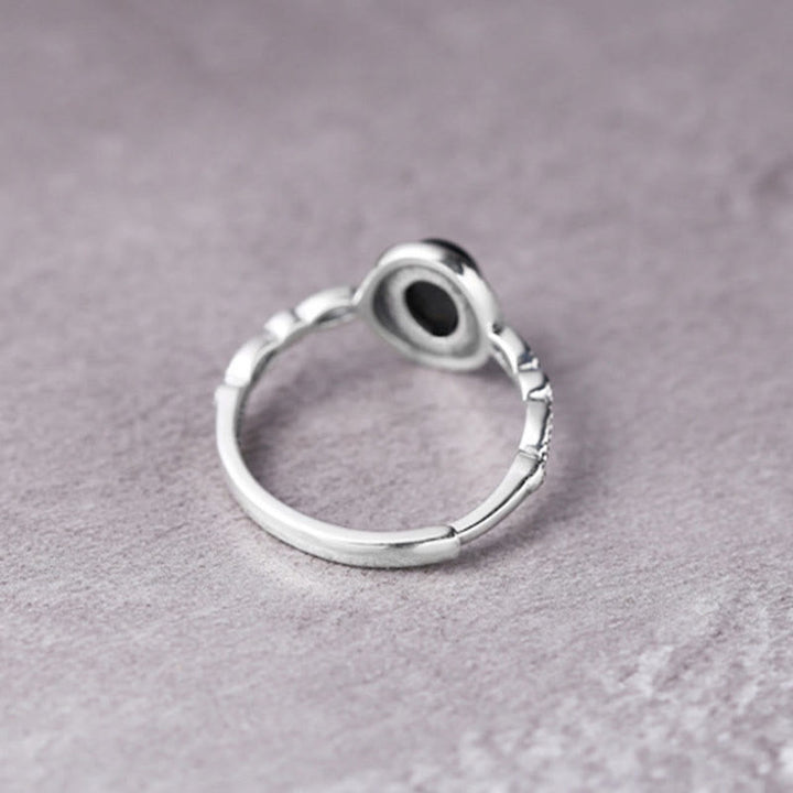 Anillo de la fortuna de ónix negro de plata de ley 925 con Buddha Stones