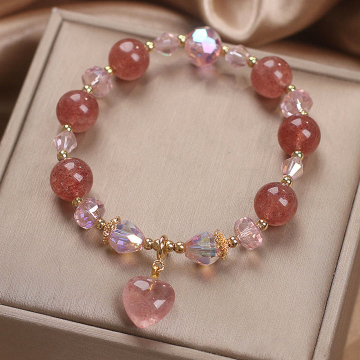 Pulsera positiva curativa del corazón del amor del cristal del cuarzo de la fresa natural de las Buddha Stones