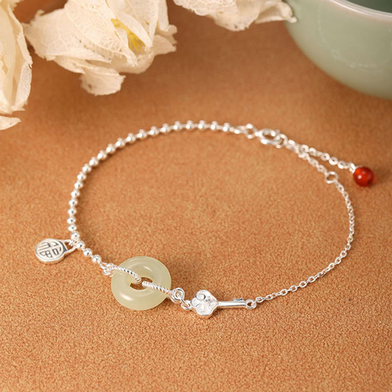 Pulsera de cadena de la suerte con hebilla de la paz de jade hetiano de plata de ley 925 con Buddha Stones