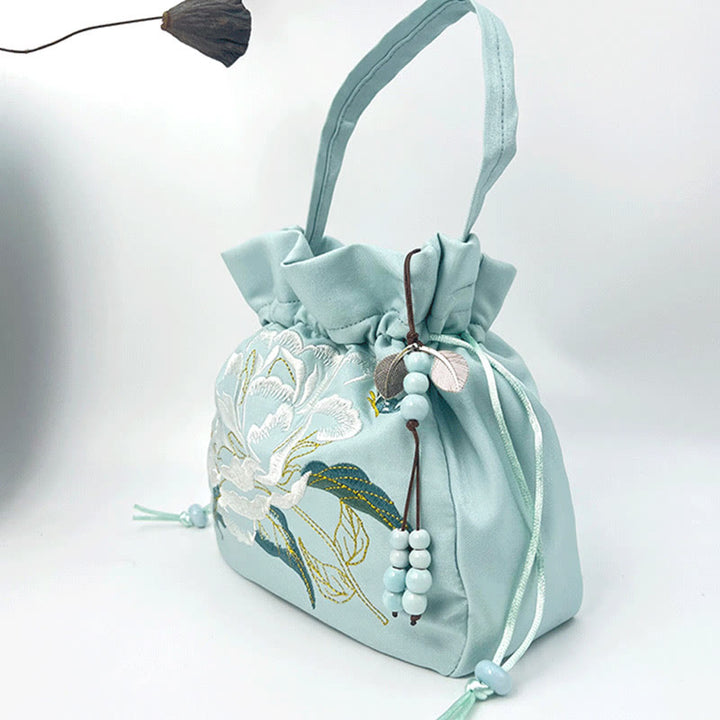 Buddha Stones Flores bordadas Wisteria Lily Algodón Lino Tote Bolso bandolera Bolso de hombro Bolso