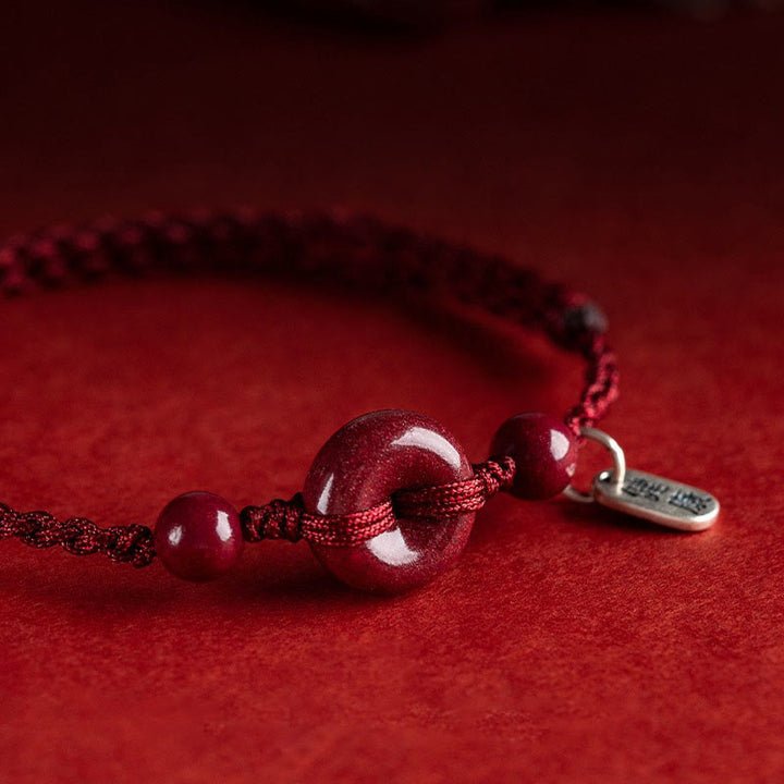 Pulsera tobillera con hebilla de paz de cinabrio hecha a mano con Buddha Stones, abalorio seguro y saludable, pulsera de bendición