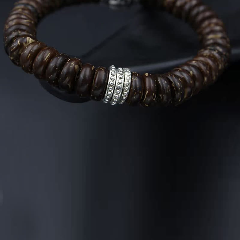 Pulsera positiva Om Mani Padme Hum de concha de coco tibetano natural con Buddha Stones