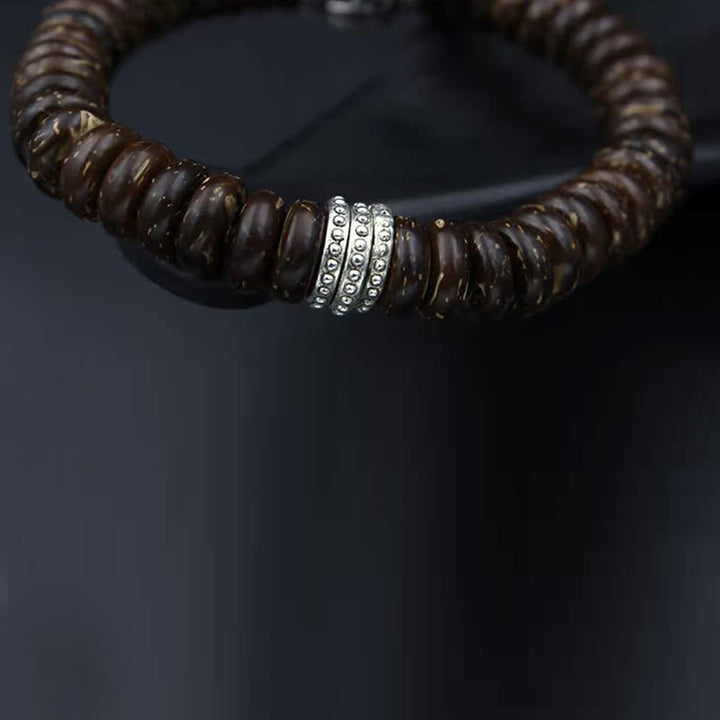 Pulsera positiva Om Mani Padme Hum de concha de coco tibetano natural con Buddha Stones