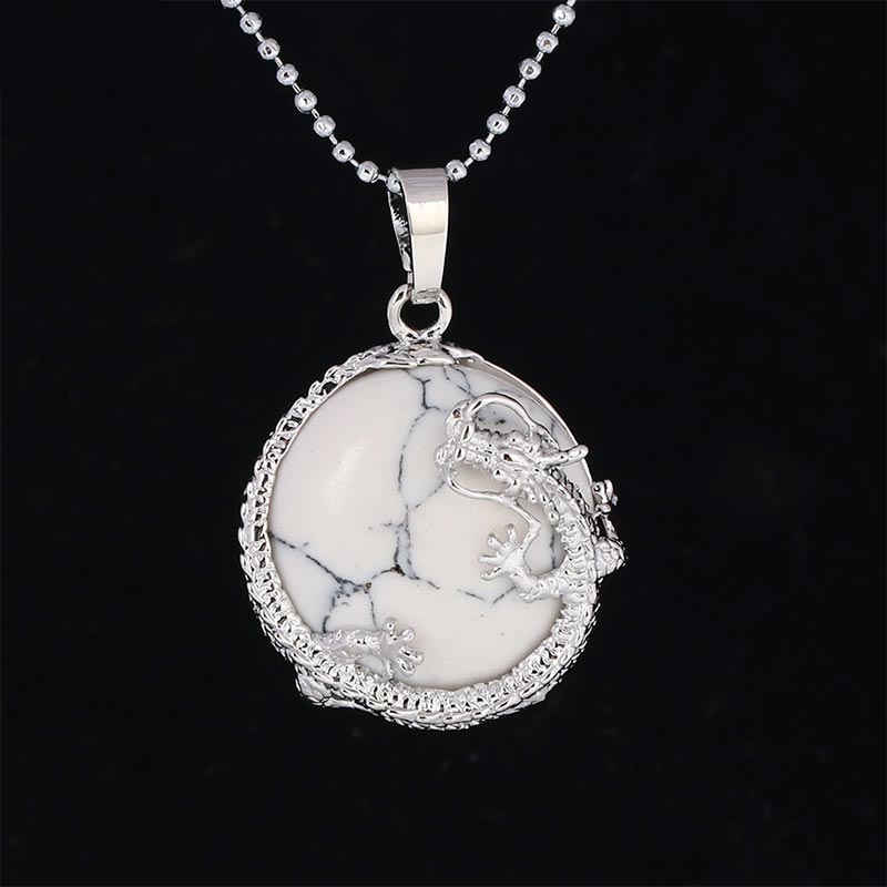 Colgante de collar de energía curativa de cristal de cuarzo Natural de dragón chino con Buddha Stones - Turquesa blanca - image 32