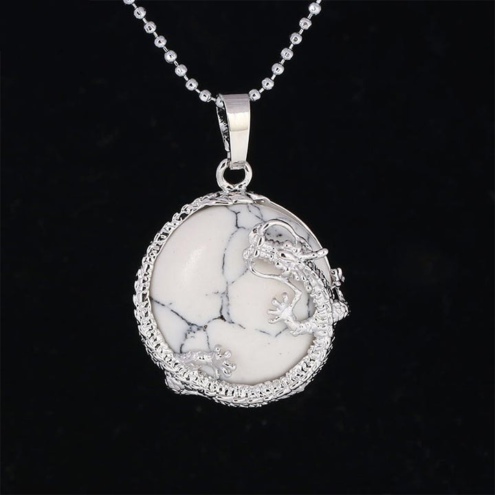 Colgante de collar de energía curativa de cristal de cuarzo Natural de dragón chino con Buddha Stones - Turquesa blanca - image 32