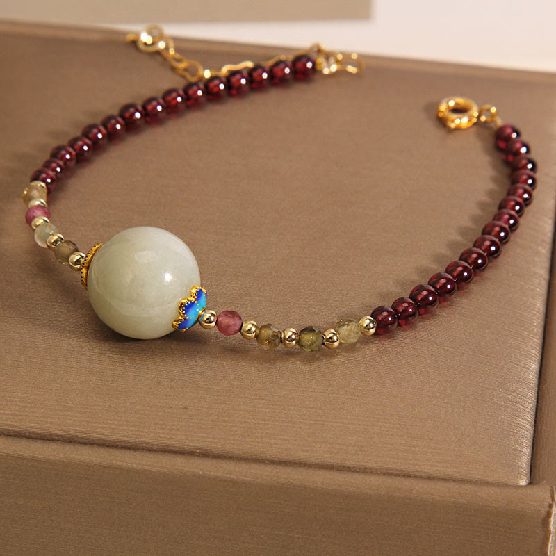 Pulsera de protección con hebilla de paz con cuentas de jade granate y Buddha Stones