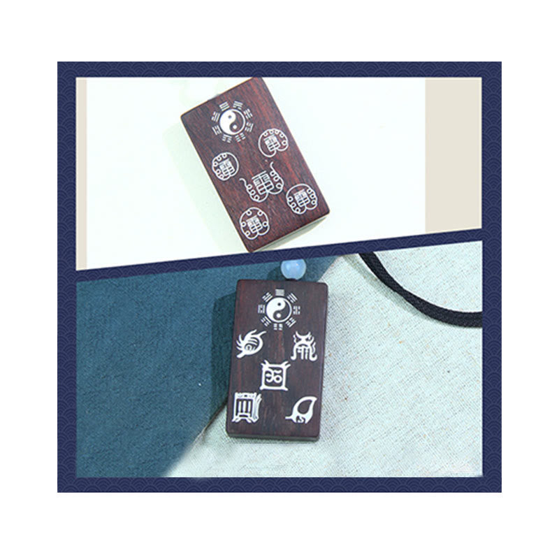 Buddha Stones Plata de Ley 999 Hoja pequeña Sándalo Rojo Taoísmo Cinco Montañas Sagradas Yin Yang Bagua Collar de protección Colgante Llavero
