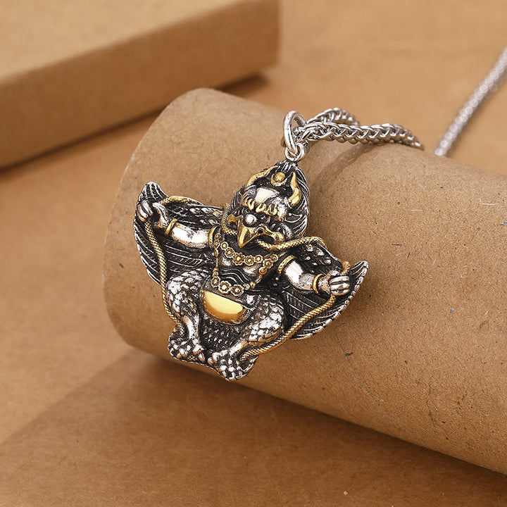 Colgante de collar de protección de cobre con pájaro Garuda del Tíbet y Buddha Stones
