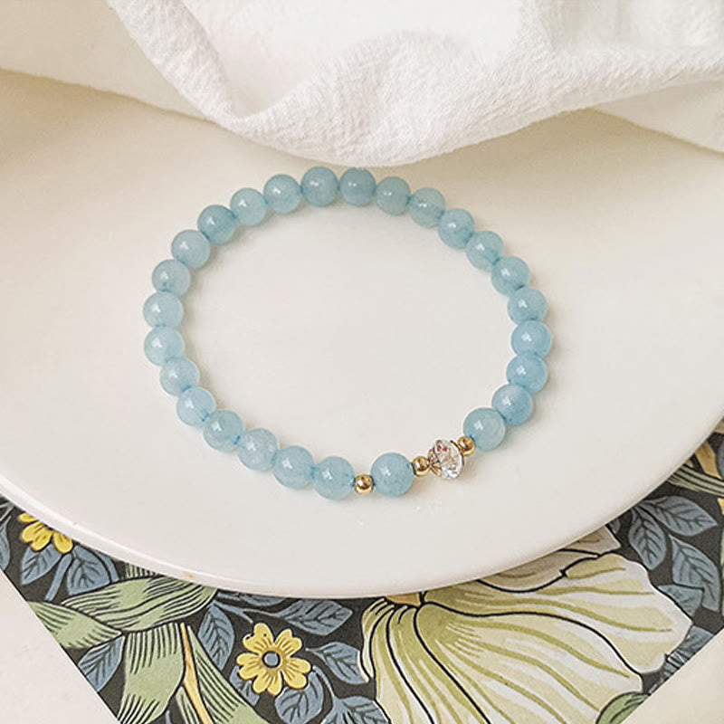 Pulsera curativa de cristal azul, aguamarina, cobre, chapado en oro de 14 quilates, Buddha Stones , ágata blanca, cristal blanco