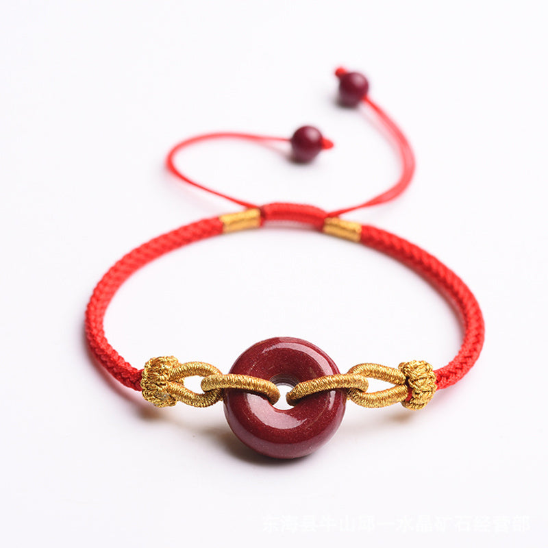 Pulsera de cuerda trenzada con hebilla de paz de cinabrio hecha a mano con Buddha Stones