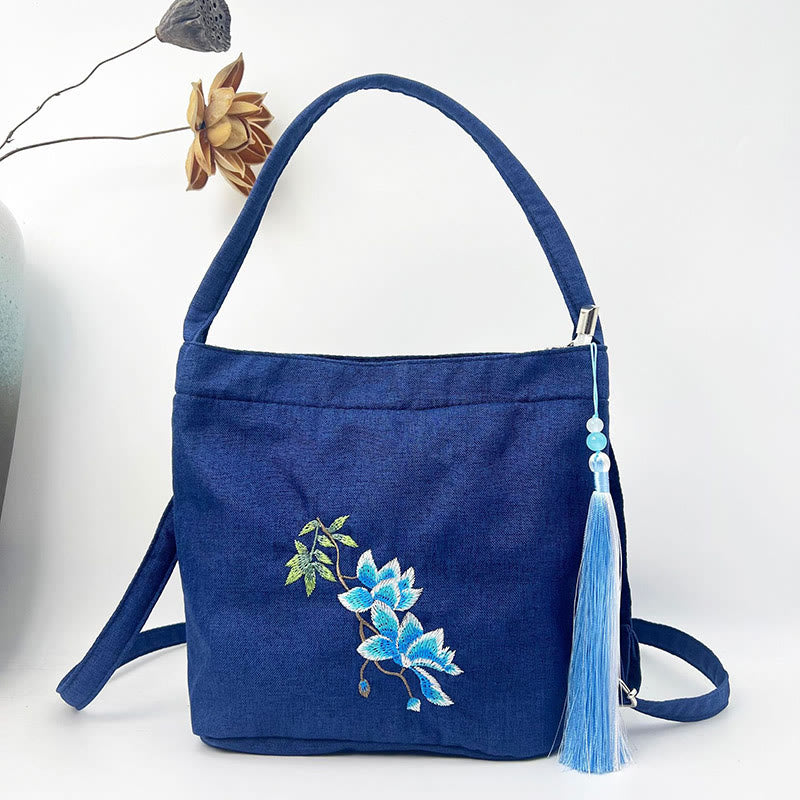 Buddha Stones, glicina, ciruela, loto, flor de cerezo, algodón, lino, lona, bolso cruzado, bolso de hombro