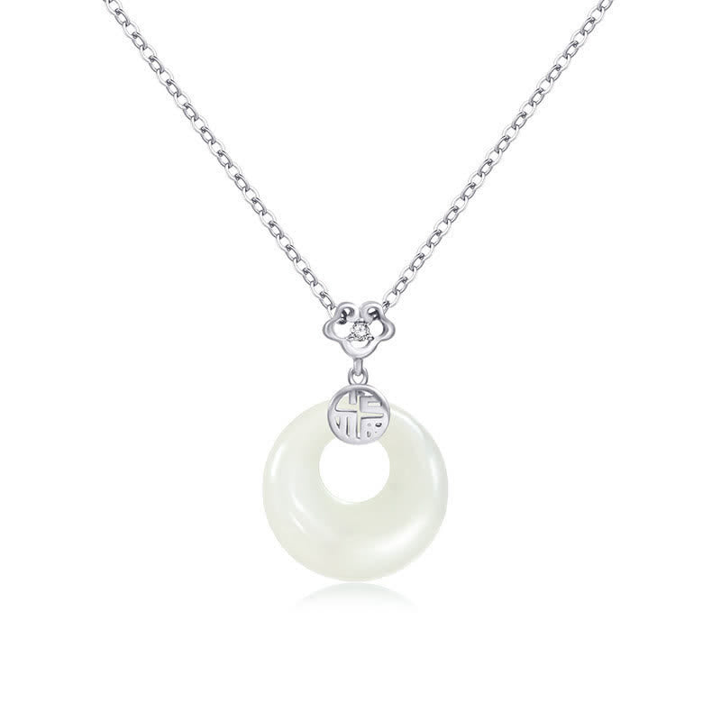 Colgante de collar con Buddha Stones, Jade blanco, hebilla de la paz, bendiciones, suerte