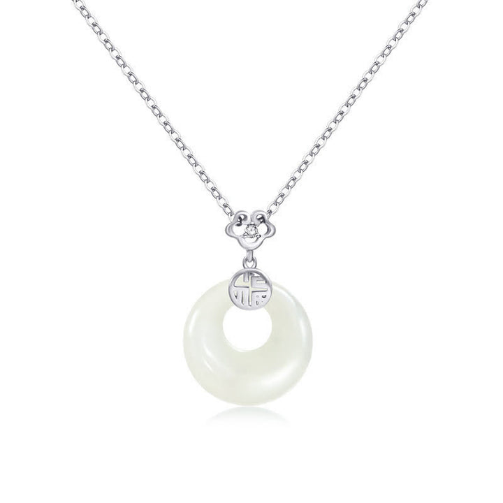 Colgante de collar con Buddha Stones, Jade blanco, hebilla de la paz, bendiciones, suerte