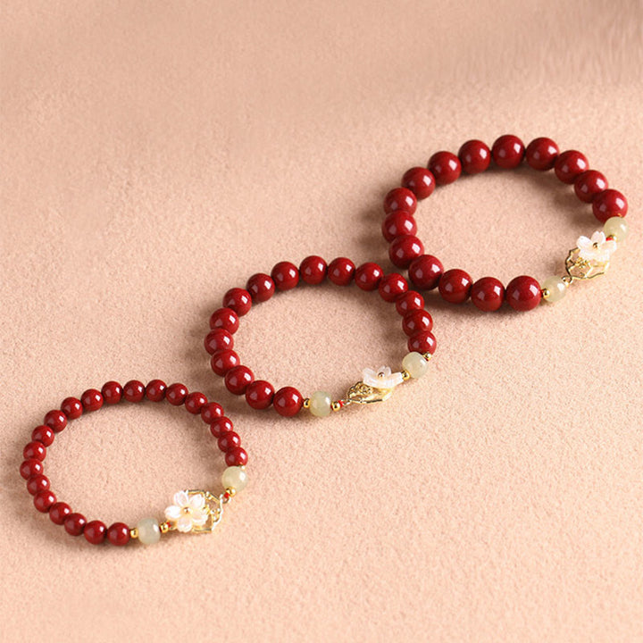 Pulsera de bendición de flores de piedra Tridacna con cuentas de jade cinabrio Natural de Buddha Stones