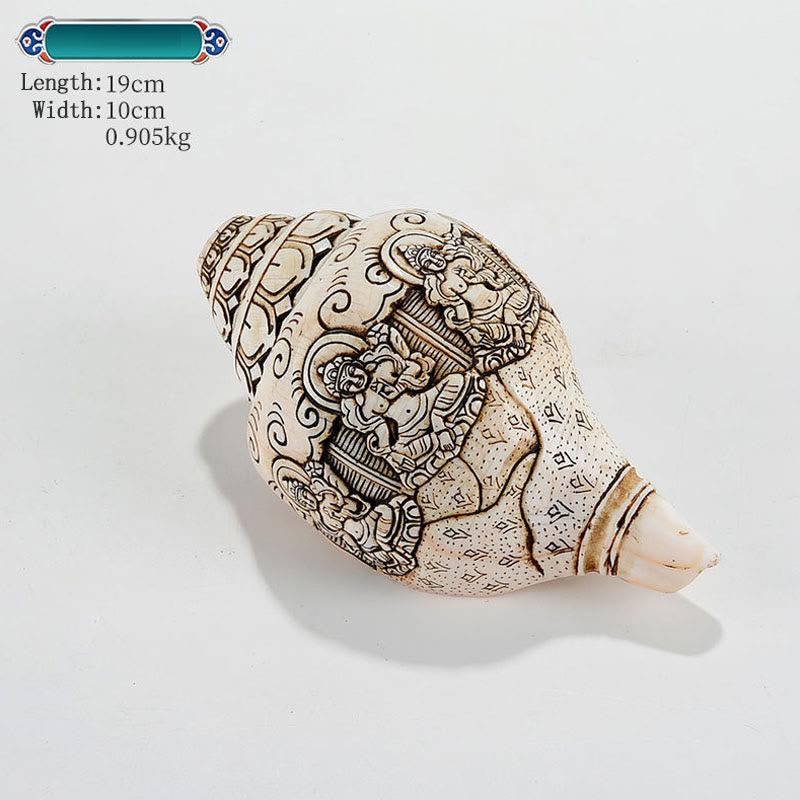 Concha tibetana hecha a mano grabada Shankha Buddha Avalokitesvara, decoración de riqueza