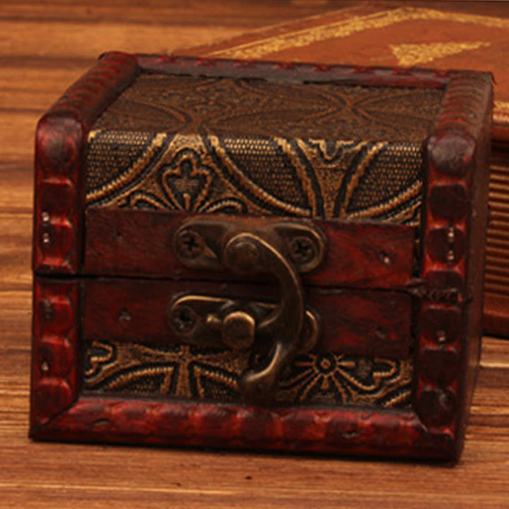 Caja de joyería de madera cuadrada pequeña Retro con Buddha Stones , flor de loto, uva, cobre, moneda, narciso, caja de almacenamiento de joyería