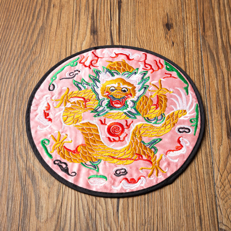 Tapete para taza de Bordado de dragón con Buddha Stones, posavasos para taza de té, tapete para té de Kung Fu