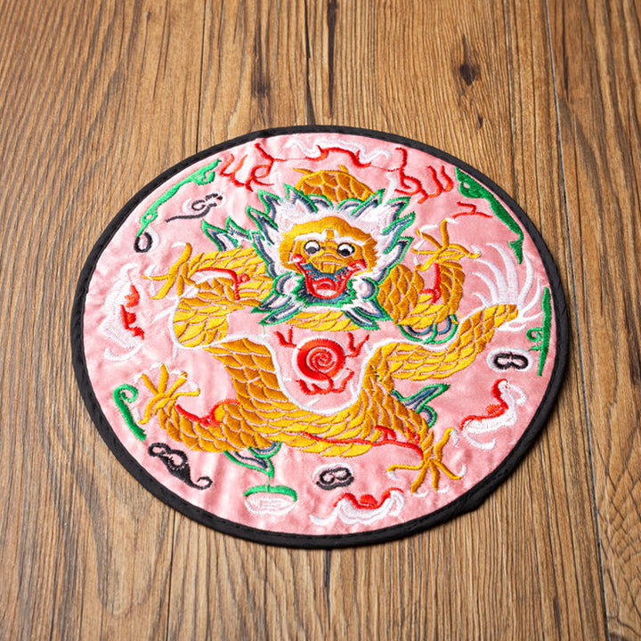Tapete para taza de Bordado de dragón con Buddha Stones, posavasos para taza de té, tapete para té de Kung Fu