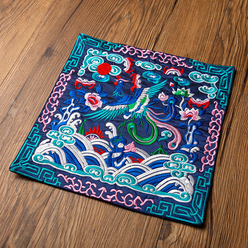 Alfombrilla para taza bordada con Buddha Stones , dragón Fénix, Kirin, posavasos para taza de té, tapete para té Kung Fu