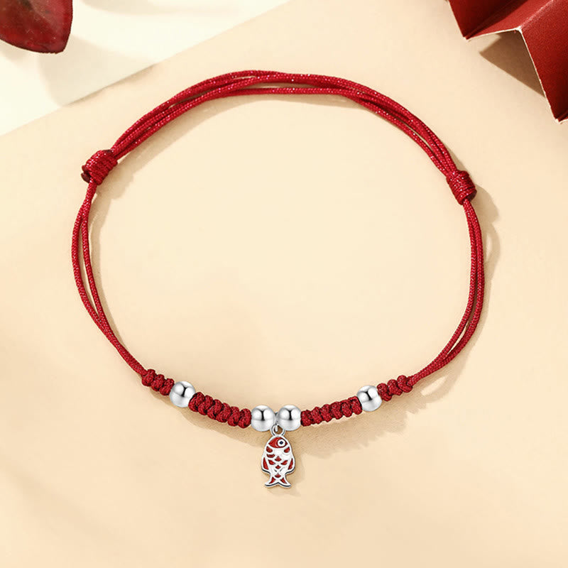 Pulsera roja trenzada hecha a mano con Buddha Stones de plata de ley 925, suerte, pez Koi, riqueza