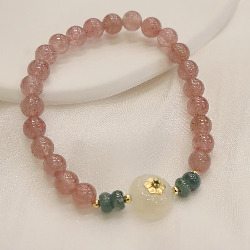 Pulsera curativa de jade y calcedonia de cuarzo fresa natural con Buddha Stones