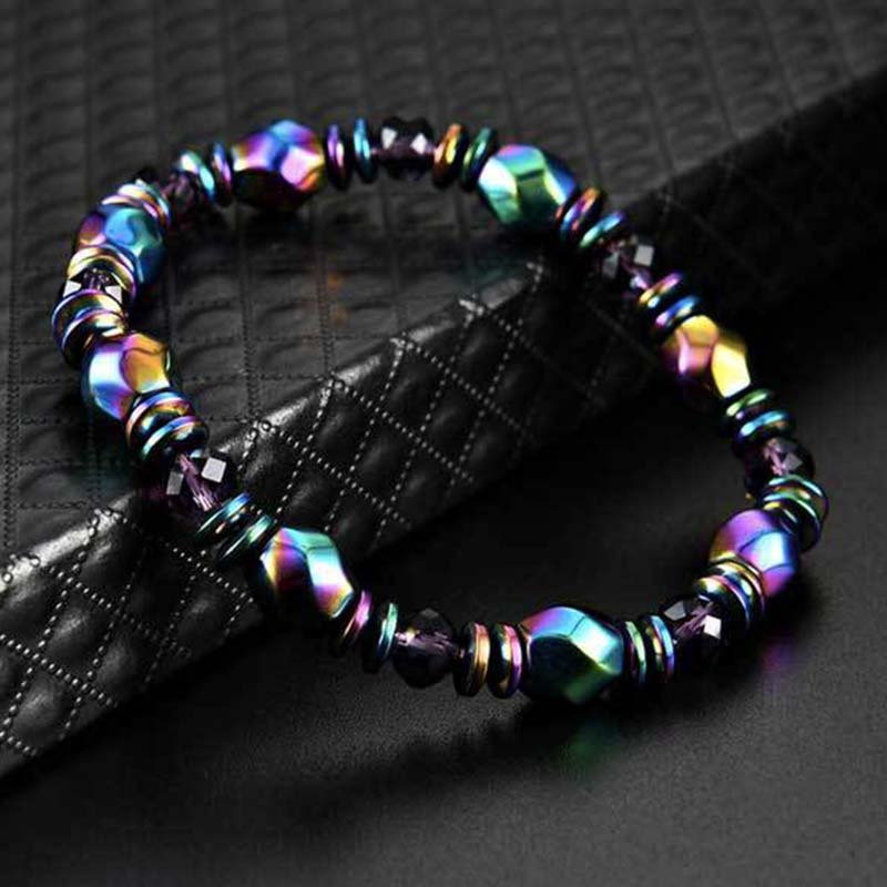 Pulsera de bienestar de hematita arcoíris con Buddha Stones