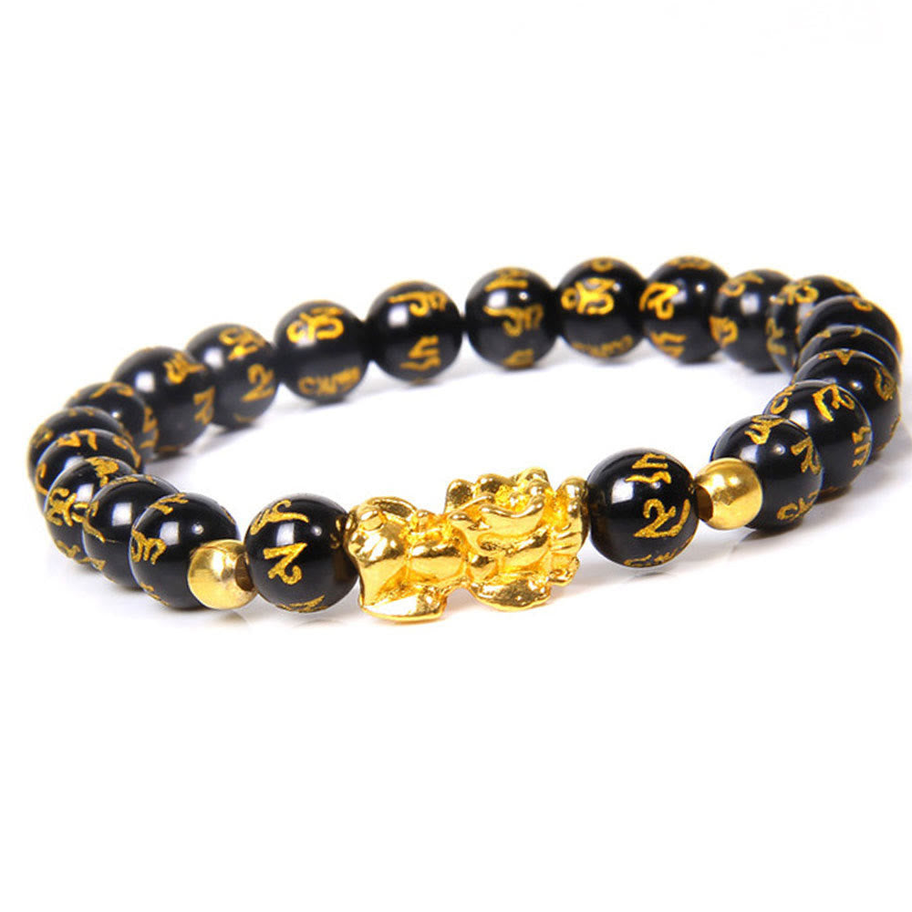 Pulsera de riqueza de obsidiana de Pixiu de la suerte FengShui de Buddha Stones - Obsidiana negra (circunferencia de la muñeca: 15-16 cm) - image 0