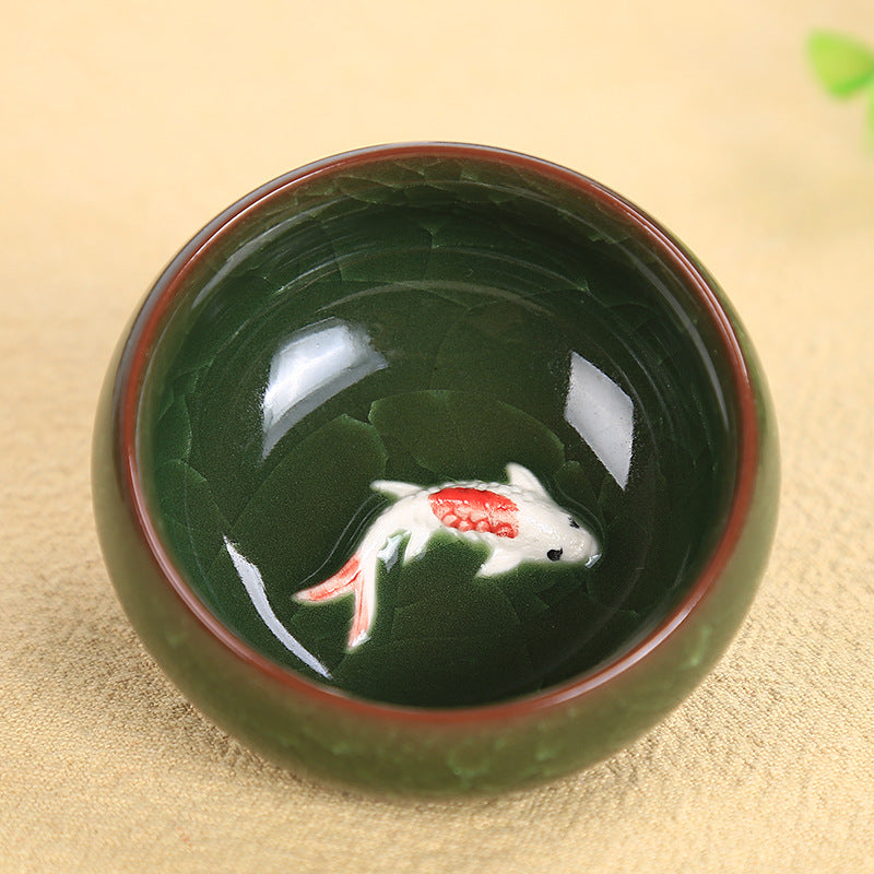 Taza de té de cerámica con bonito pez Koi, Buddha Stones, tazón de té de Kung Fu, 45ml