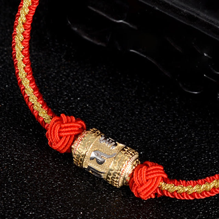 Pulsera de hilo rojo de plata de ley 925 con Buddha Stones Om Mani Padme Hum, rueda de oración, fuerza de la suerte