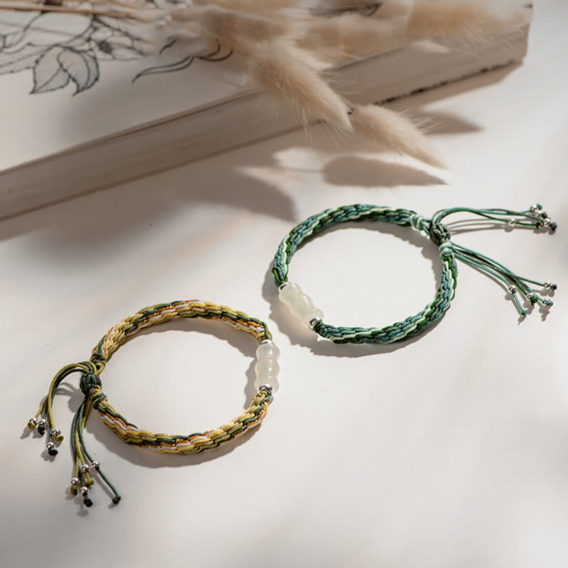 Pulsera de cuerda de fuerza de suerte y riqueza con nudo de reencarnación de bambú blanco