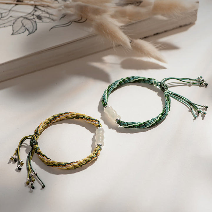 Pulsera de cuerda de fuerza de suerte y riqueza con nudo de reencarnación de bambú blanco
