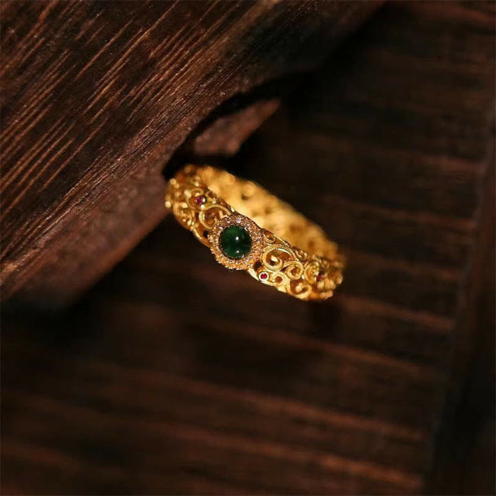 Anillo de la suerte del éxito del jade cian de plata de ley 925 con Buddha Stones