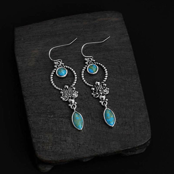 Buddha Stones de plata de ley 925 con gancho, baño de cobre vintage y turquesa con diseño de gota de agua. - Pendientes de plata con baño de cobre y turquesa (gancho de plata de ley 925) - image 4