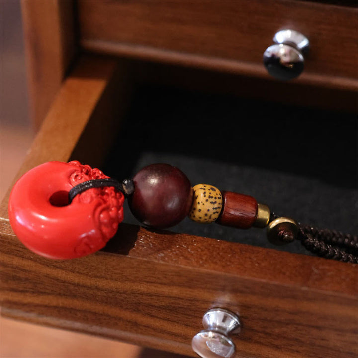 Llavero de coche con hebilla de paz PiXiu de cinabrio Natural con Buddha Stones