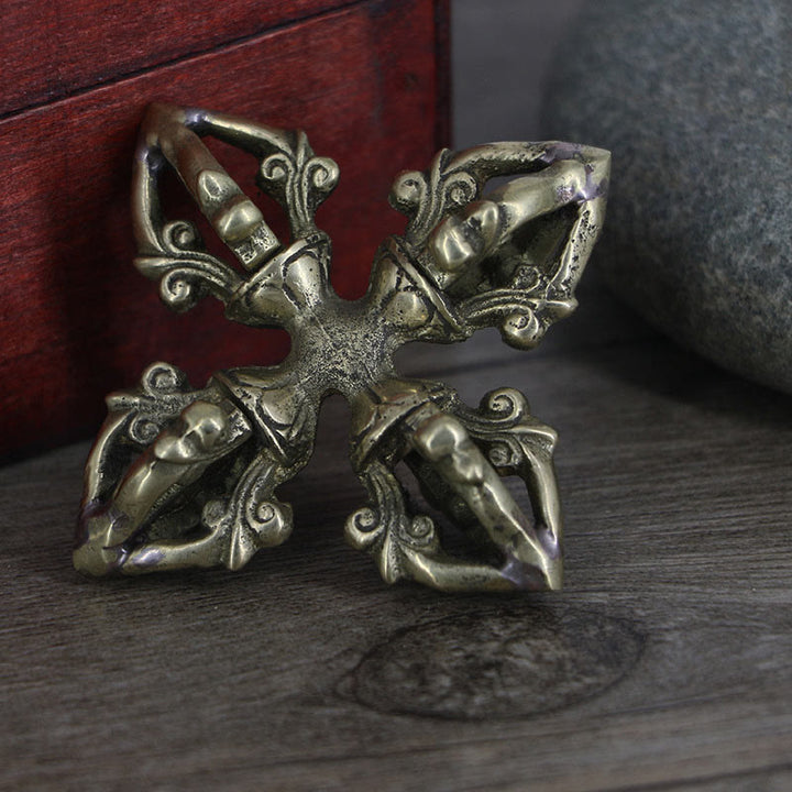 Nepal hecho a mano 5 puntas doble Dorje cobre fuerza Vajra