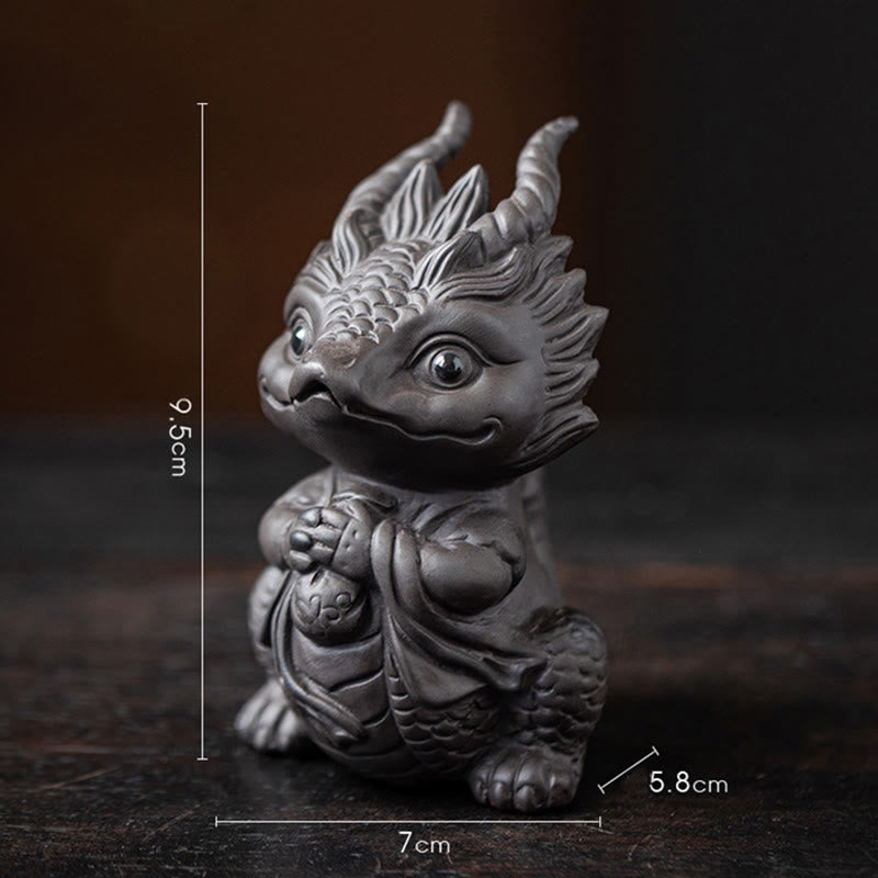 Buddha Stones, dragón de la suerte, riqueza, té, mascota, figura decorativa de arcilla púrpura, decoración - Niña Dragón Negra 7*5.8*9.5cm - image 16