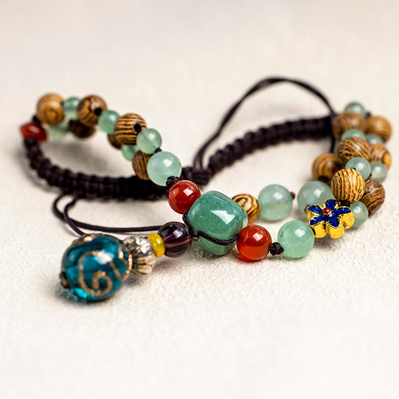 Tobillera Protección Equilibrio Aventurina Verde Madera Wenge Buddha Stones