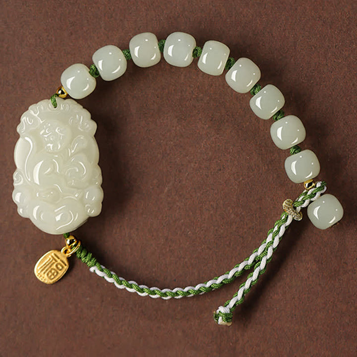 Pulsera de plata de ley 925 con zodíaco chino, jade hetiano, felicidad, suerte