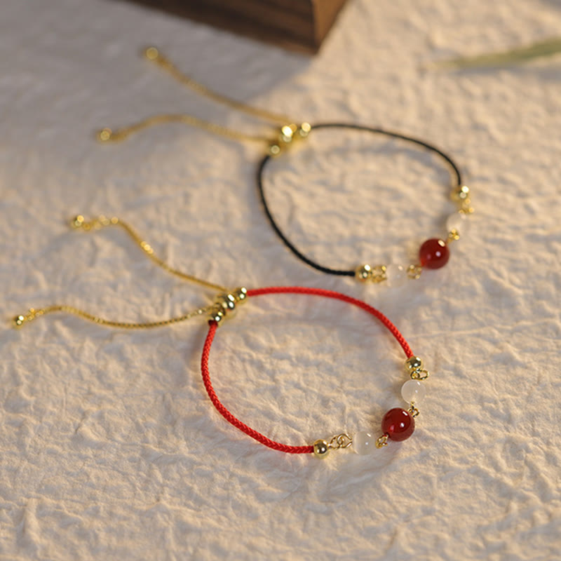 Pulsera de confianza con hilo trenzado y ojo de gato de ágata roja con Buddha Stones - image 3