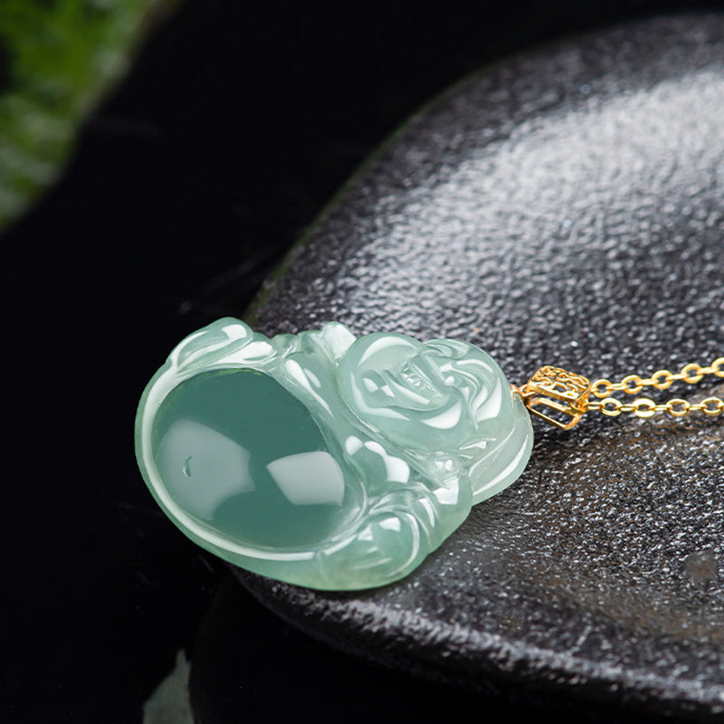 Colgante de collar de abundancia de prosperidad de jade natural de Buda sonriente - image 7