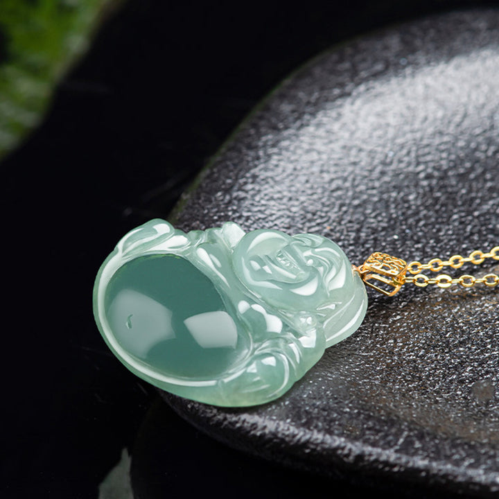 Colgante de collar de abundancia de prosperidad de jade natural de Buda sonriente - image 7