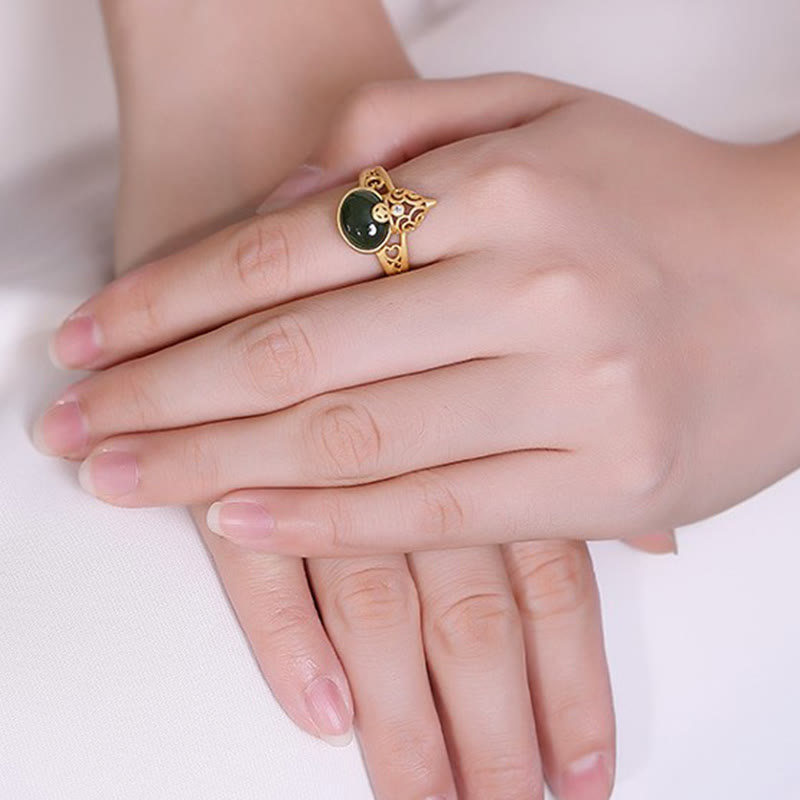 Anillo ajustable de la suerte del éxito de la moneda de cobre del jade cian de la calabaza de las Buddha Stones